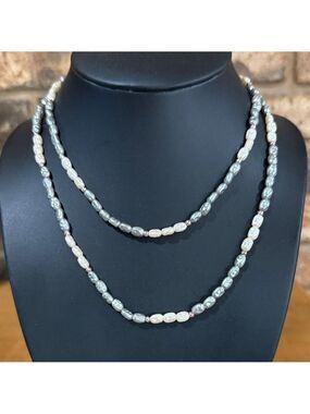 Gray and white faux freshwater rice pearl necklace 34”